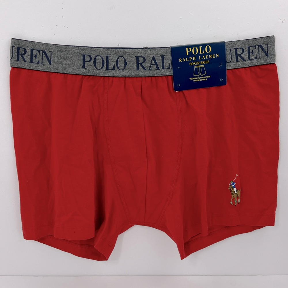 POLO RALPH LAUREN BOXER BRIEF, TRADITIONAL LEG LENGTH , CONTOUR POUCH, LARGE RED